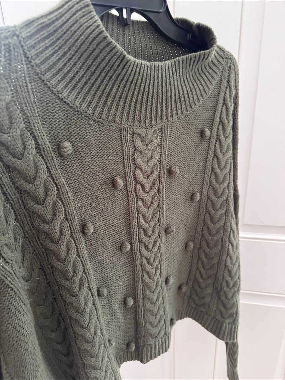 Iz Byer Olive Cable-Knit Pom Pom Turtleneck Sweater